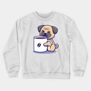 Cute Pug With Cup Of Coffee Crewneck Sweatshirt